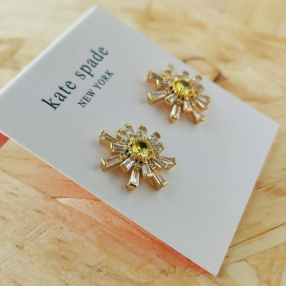 NEW Kate Spade sunny clear stud earrings Gold - Picture 2 of 3